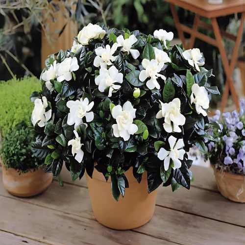 Gardenia-florida-em-um-vaso-marrom